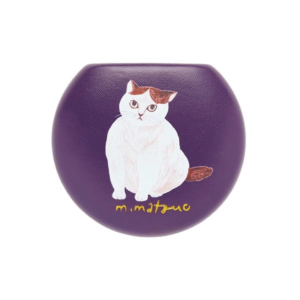 Miyuki Matsuo Compact Case With Mirror Cat Image Dark Purple Brand New